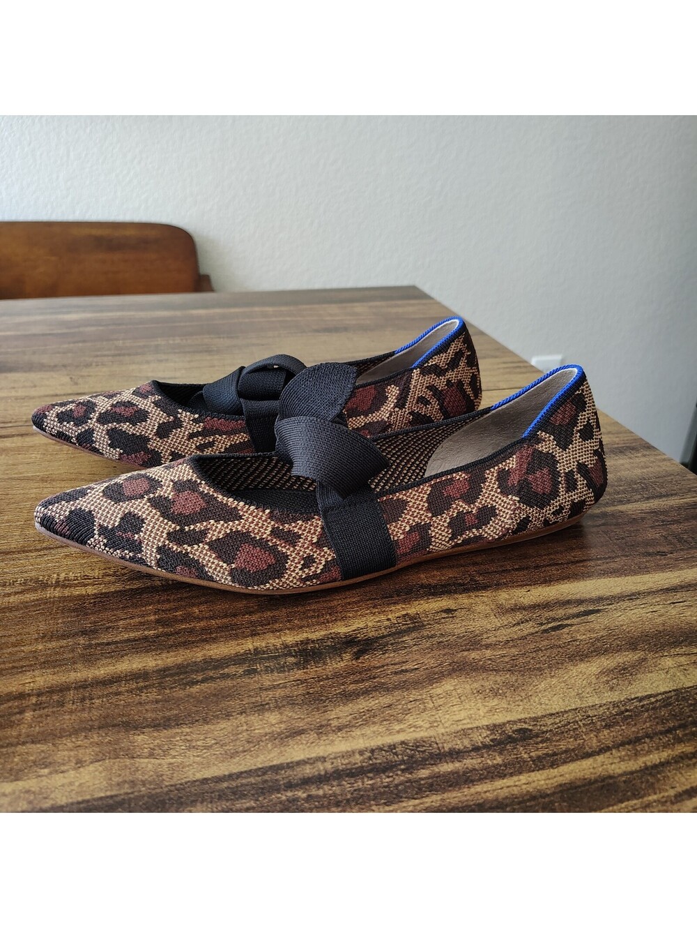 Rothy's Mary Jane Point Leopard Wildcat Print Flats Bow Tie Shoes Size 10